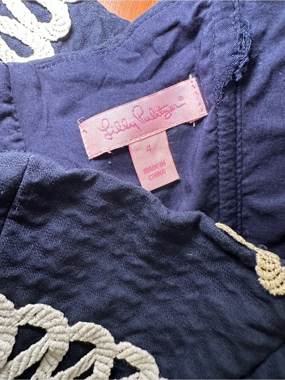 Lilly Pulitzer Navy Dress with White Crochet Trim Coastal Size 4 - Picture 6 of 6